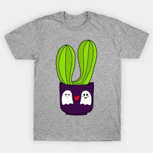 Cute Cactus Design #158: Cacti Couple In Halloween Ghosts Pot T-Shirt